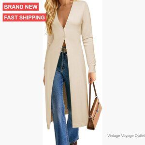 Lightweight Long Cardigan, V-Neck Button Up Sweater, Maxi Length Duster Coat